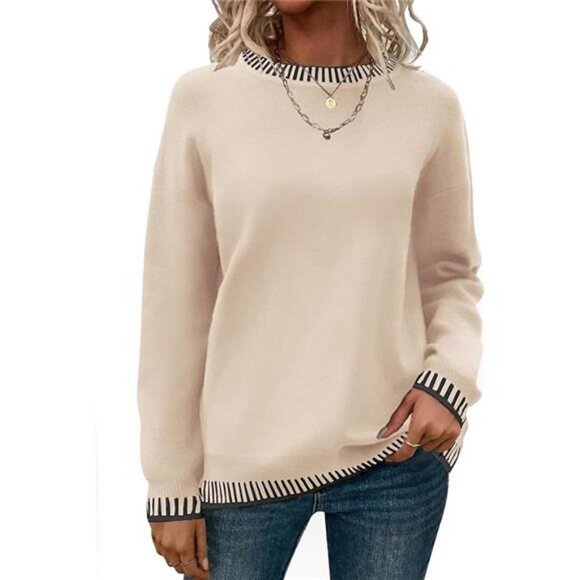 Womens Crewneck Pullover Sweater Long Sleeve Knit Side Slit 2024 Fall Winter - Picture 7 of 7